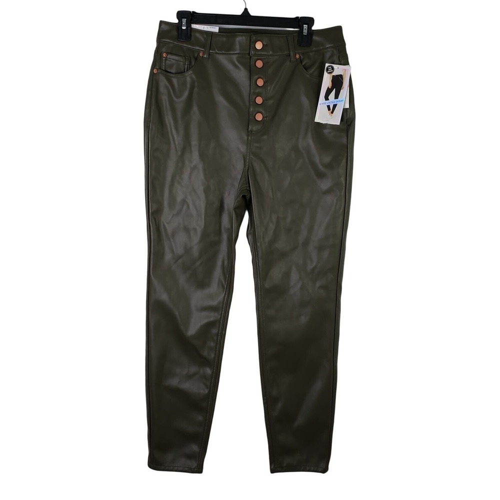 Tinseltown Faux Leather Olive‎ Green Hi-Rise Vintage Skinny Pants Size 13/31